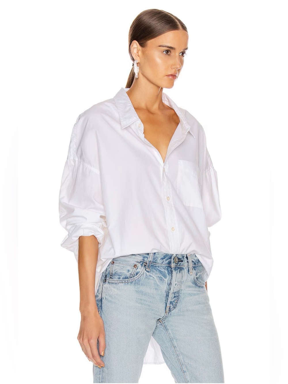 R13 White Drop Neck Oxford Shirt size small